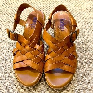Indigo by Clarks brown woven leather cork wedge sandals